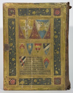 Gefälschter Bucheinband, Rückseite mit Wappen; angeblich Siena 1454, jetzt Icilio Federico Joni (ca. 1866–1946) zugeschrieben. Kulturhistorische Sammlung, Museum im Palais, Inv.-Nr. 14085; Foto: UMJ / Valentin Delić