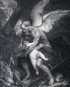 James McArdell (1728–1765), "Die Zeit beschneidet der Liebe die Flügel," nach Antonis van Dyck, Schabblatt, 45,8 x 35,2 cm, Alte Galerie, Inv.-Nr. AG.K. 526