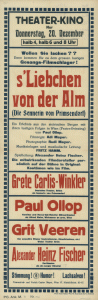 Filmplakat Theater-Kino, „S’Liebchen von der Alm“, 1928 © Steiermärkisches Landesarchiv, Graz