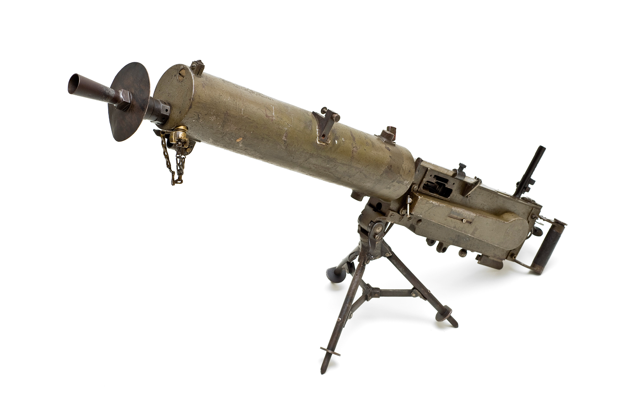 Deutsches Maschinengewehr, Muster 1908 mit Gurttrommelansatz mit österreichischem Dreibein, Berlin, 1915, GrazMuseum