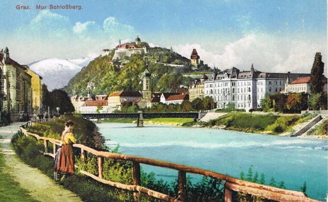 Postkarte, Graz. Mur Schloßberg, 1925, Universalmuseum Joanneum/Museum im Palais 