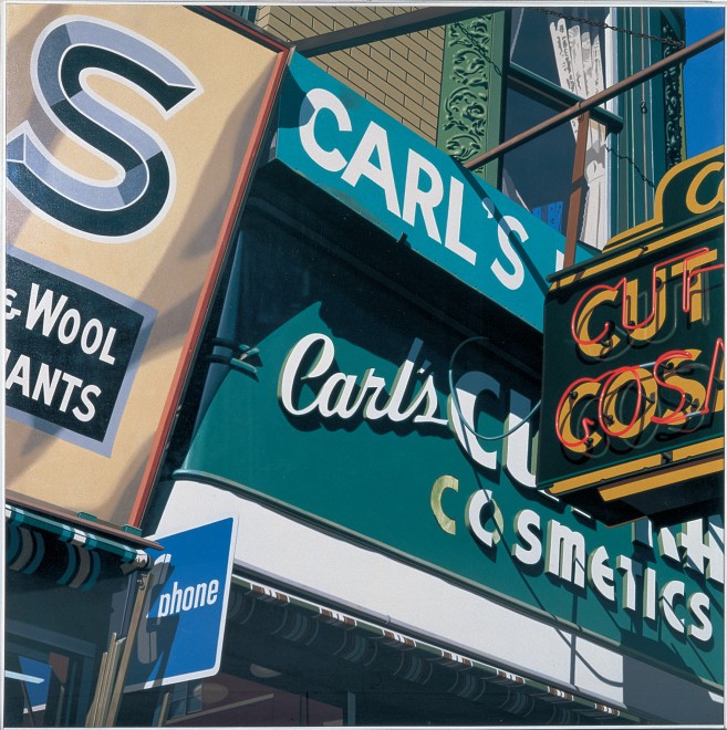 Robert Cottingham, Carl's, 1975, Öl auf Leinwand; 198 x 198 cm, Foto © museum moderner kunst stiftung ludwig wien, Leihgabe der Österreichischen Ludwig Stiftung 