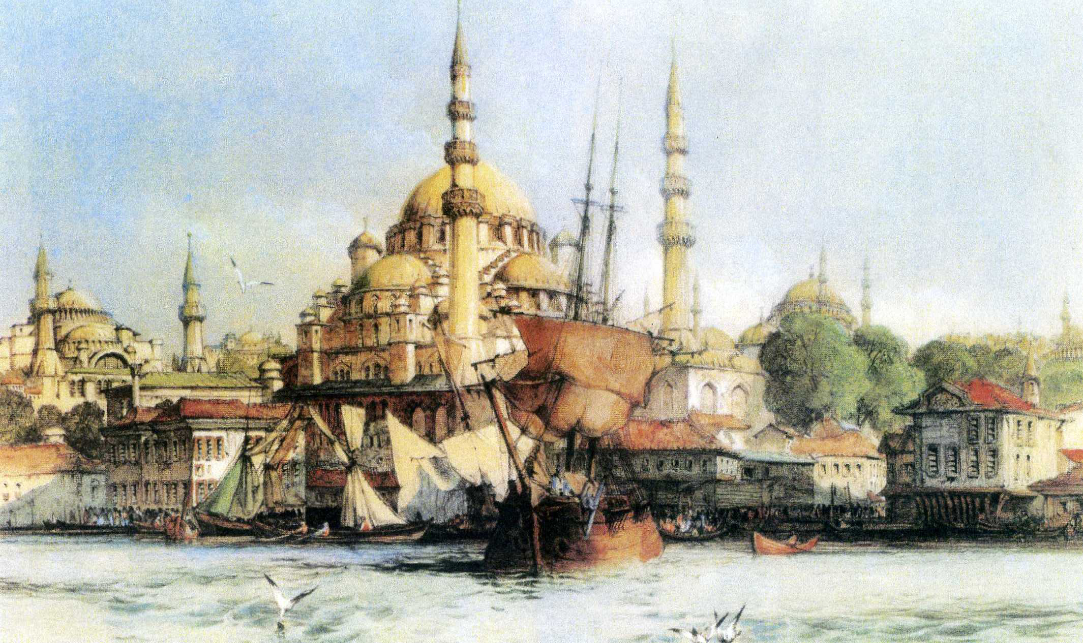 Konstantinopel. Moschee Yeni Jami und Hagia Sophia, John F. Lewis, Lithographie (nach einem Gemälde von Coke Smith), 1835, Privatbesitz, Graz