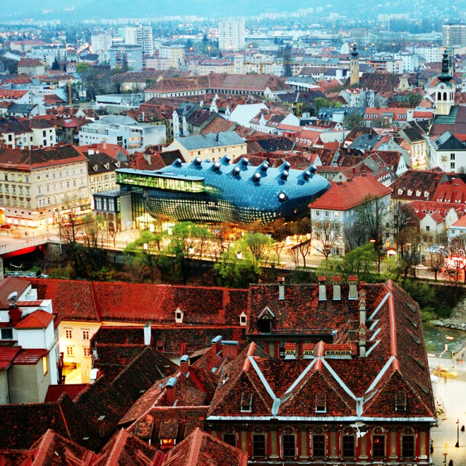 Kunsthaus Graz, Dachlandschaft, Foto: Universalmuseum Joanneum, Eduardo Martinez