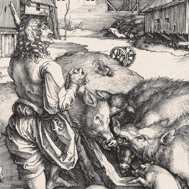 Albrecht Dürer (1471 – 1528), Der verlorene Sohn (Detail), um 1496, Kupferstich, Alte Galerie, Inv.-Nr. AG.K. 20, Foto: Universalmuseum Joanneum