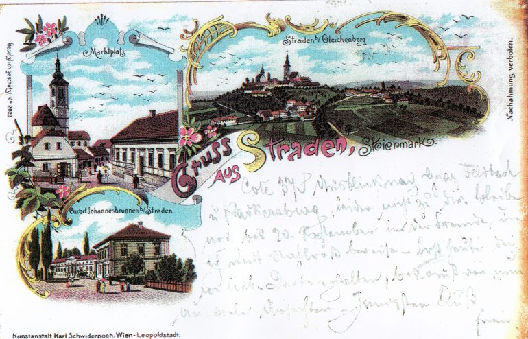 Postkarte (Lithografie), Kunstanstalt Karl Schwidernoch, Wien-Leopoldstadt, Straden - Johannisbrunnen, 1898, Archiv MG Straden