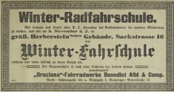 „Winter-Radfahrschule“, in: „Grazer Tagblatt“, 31. Oktober 1897.