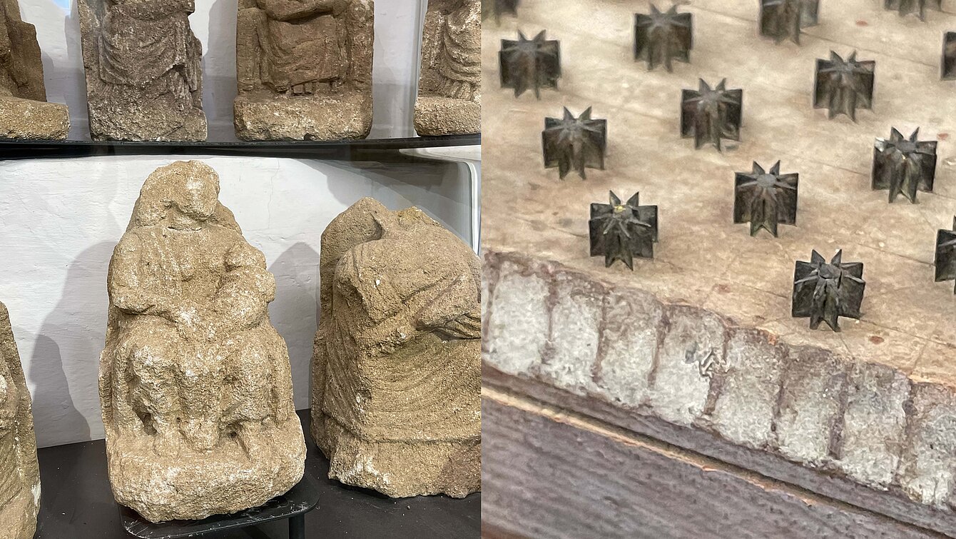 Dreharbeiten für "Wer bist du: Steiermark?" Stillende Göttin mit Kind/Tempelmuseum Frauenberg, Leibnitz + Druckmodel für Blaudruck, Heimatmuseum Ilz