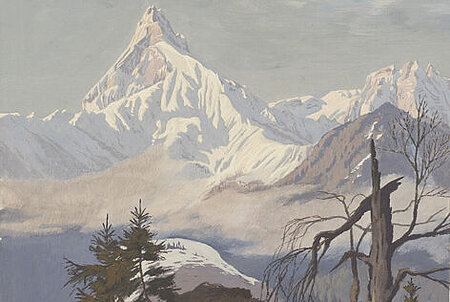 Gemälde von einer Berglandschaft.