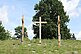 Three large crosses stand in the sculpture park. The possibility of hammering in a nail makes the artwork interactive. 