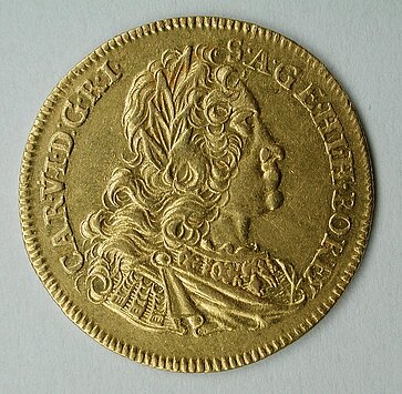 Goldenre Dukat aus dem Jahr 1740 mit Abbild Karls VI.