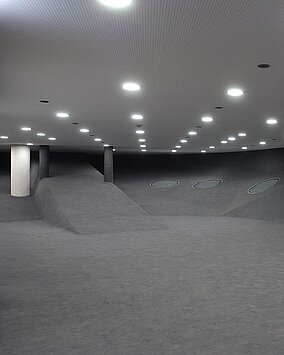 View of the empty Space03 in the Kunsthaus Graz.