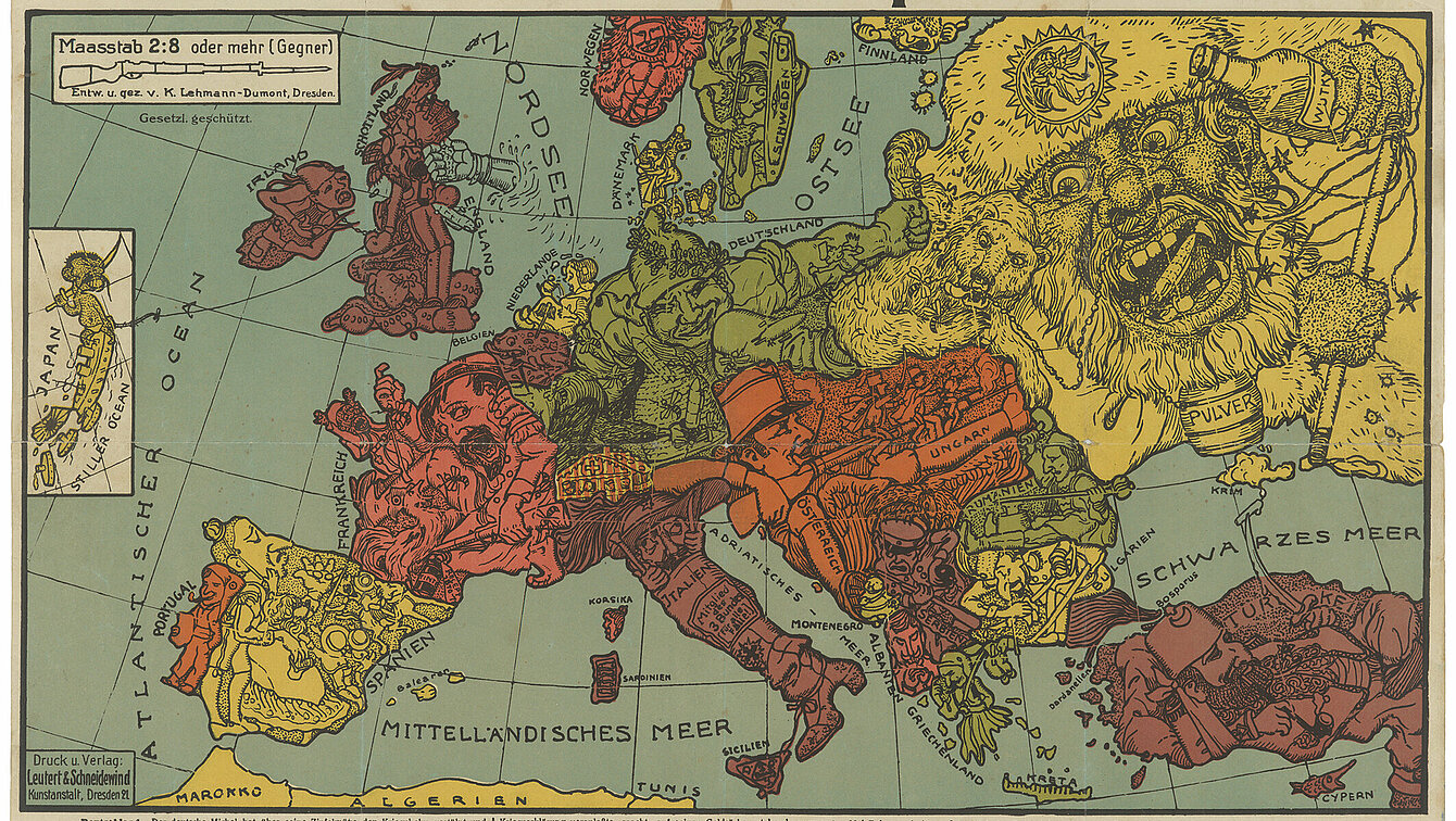 Humoristische Karte von Europa im Jahre 1914, Leihgabe des Stadtmuseums Judenburg