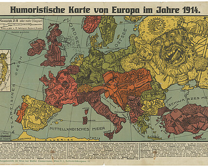 Humoristische Karte von Europa im Jahre 1914, Leihgabe des Stadtmuseums Judenburg