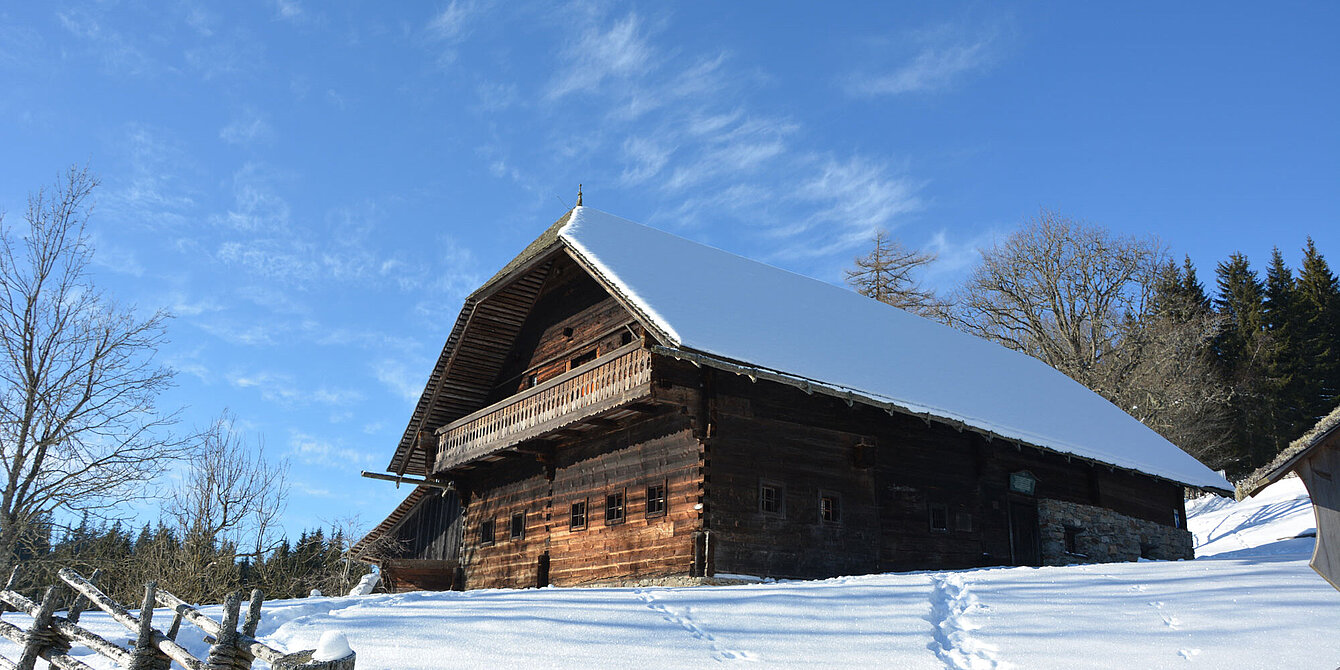 Peter Roseggers Geburtshaus Kluppeneggerhof am Alpl im Winter