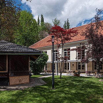 View of the pavilion in the fragrance garden at the Heimatsaal.