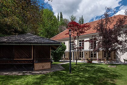 View of the pavilion in the fragrance garden at the Heimatsaal.