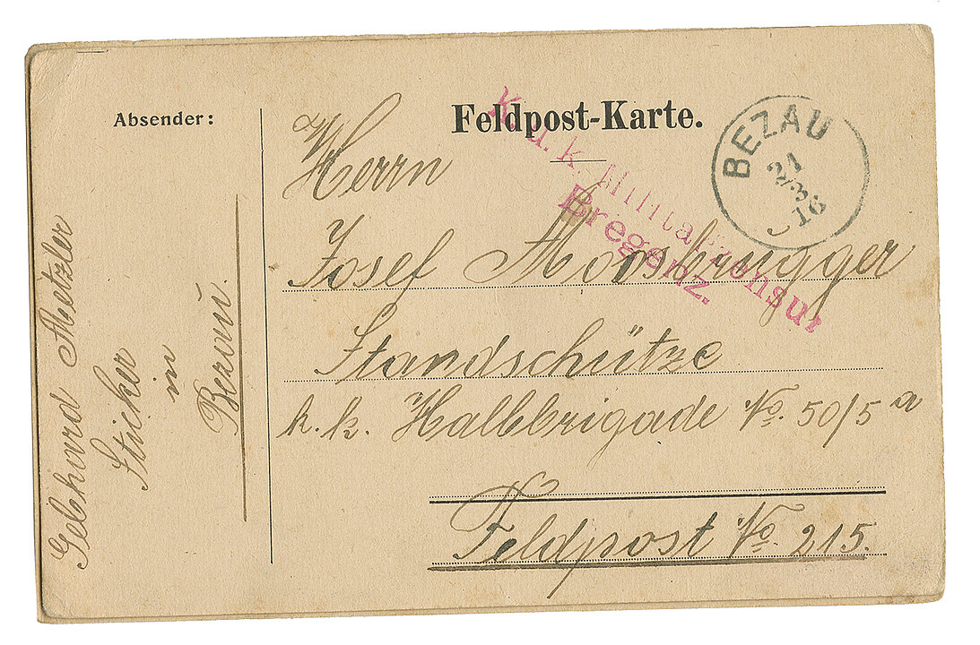 Normierte Feldpostkarte, 1915/16, Leihgabe von Nicole-Melanie Goll, Graz