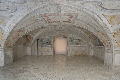 Ansicht des Freskenraum im Schloss Trautenfels.