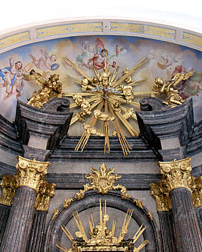 View of the ceiling fresco in the palace church in Schloss Eggenberg.