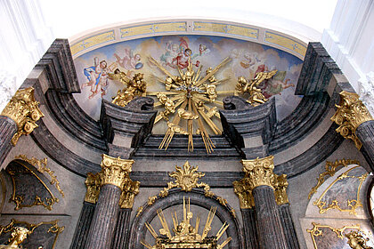 Ansicht des Deckenfresko in der Schlosskirche im Schloss Eggenberg.