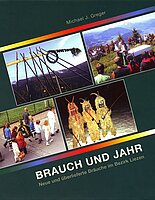 Cover des Buchs "Brauch und Jahr". Grüner Einband mit vier Fotos von Bräuchen.