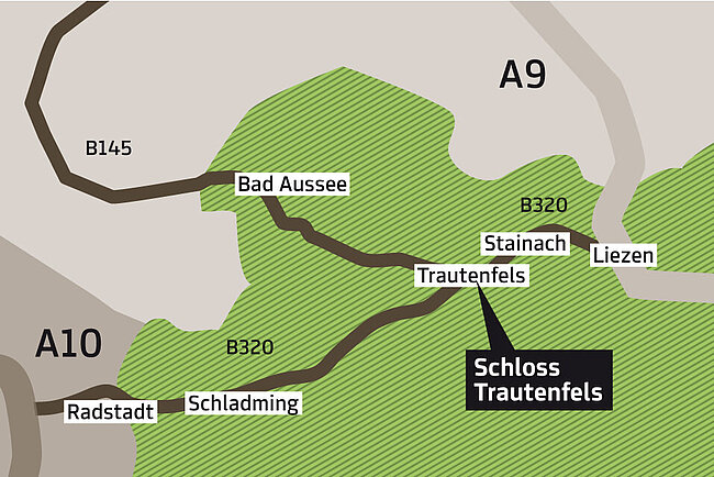 Map of Liezen with Trautenfels Castle