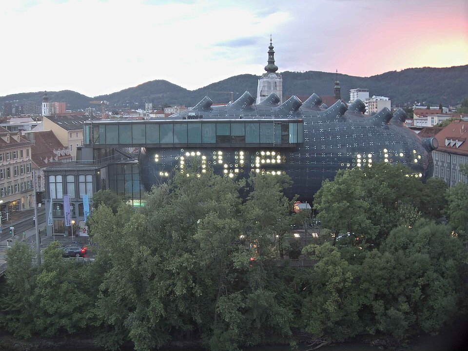 Anischt der BIX Medienfassade über die Webcam