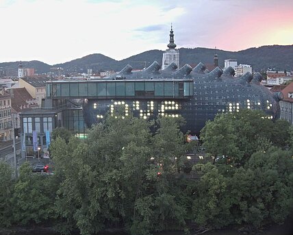 Anischt der BIX Medienfassade über die Webcam