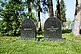 Two gravestones made of smooth stone. The inscription on the first: "Be patient". The inscription on the second: "With your own shadow" [inscriptions are translated from German].