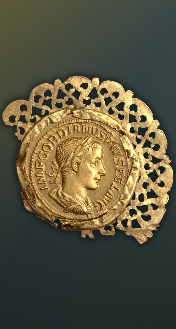 Münze, Aureus mit Fassung
