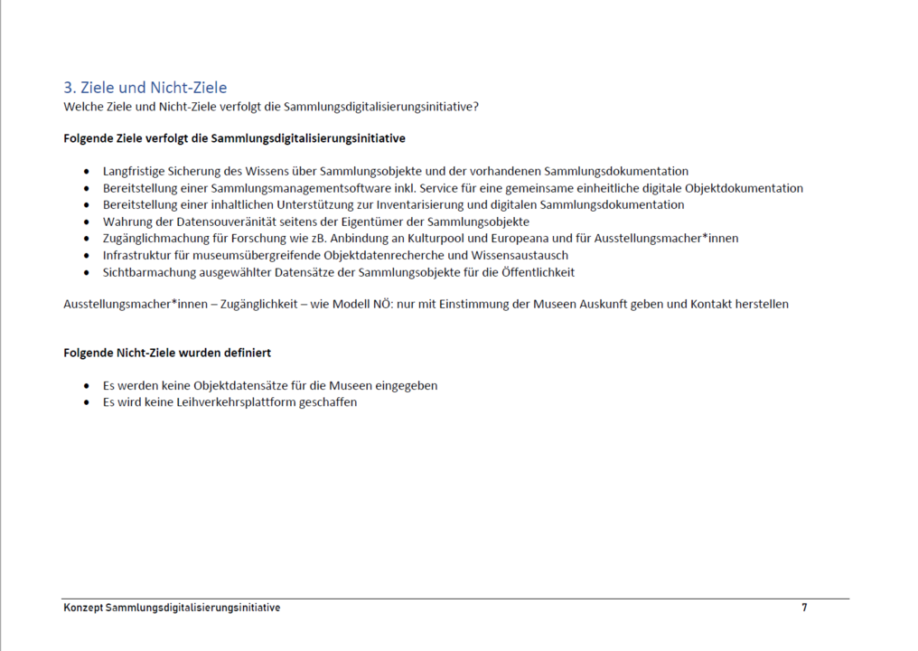 Screenshots vom Konzeptpapier für die Sammlungsdigitalisierungsinitiative des Landes
