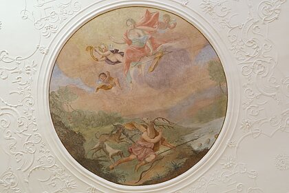 View of Diana and Actaeon as a ceiling painting in the Dianasal in Schloss Stainz.