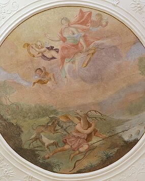 View of Diana and Actaeon as a ceiling painting in the Dianasal in Schloss Stainz.