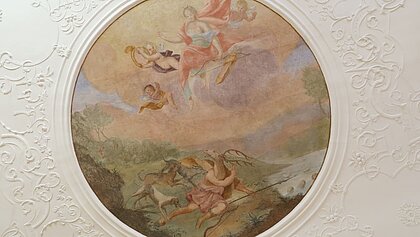 View of Diana and Actaeon as a ceiling painting in the Dianasal in Schloss Stainz.