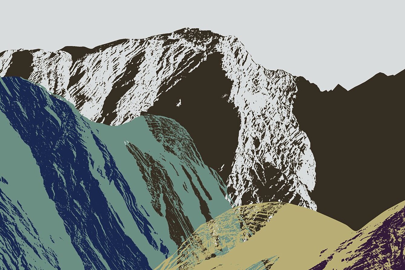 Grafische Darstellung von verschiedenen Bergen, die sich gegenseitig überlappen.