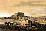Athen und die Akropolis von Osten, Lithographie nach einem Aquarell von Thomas Ender aus dem Jahr 1837