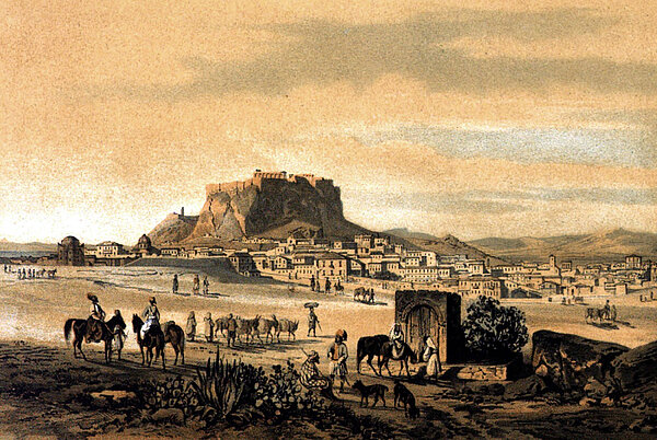 Athen und die Akropolis von Osten, Lithographie nach einem Aquarell von Thomas Ender aus dem Jahr 1837